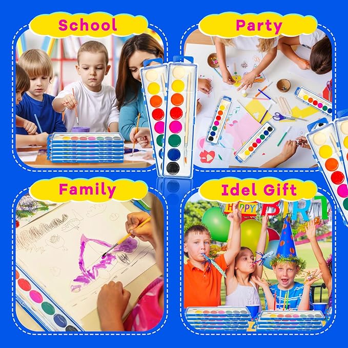 36 Pack Watercolor Paint Set for Kids - 8 Washable,Bright Colors with Paintbrush Watercolor Paint Bulk for Kids Party Favors,Classrooms Supplies,Art Lessons