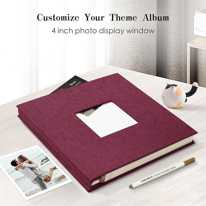 Spbapr Large Photo Album Self Adhesive 4x6 5x7 8x10 10x12 Pictures Magnetic Scrapbook 40 Blank Pages Linen Cover DIY Album with A Metal Pen