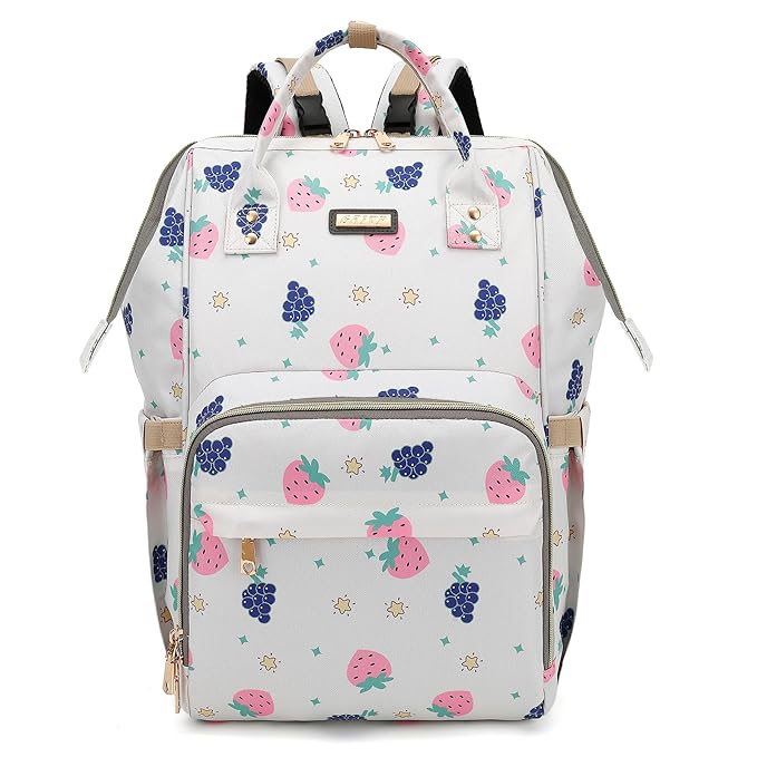 Diaper Bag Backpack, Diaper Bags for Baby Girls Boys, Baby Bags for Moms Dads, Nappy Changing Bag with Insulated Pockets,Multi-functional Waterproof Backpack with Stroller straps-Berry White