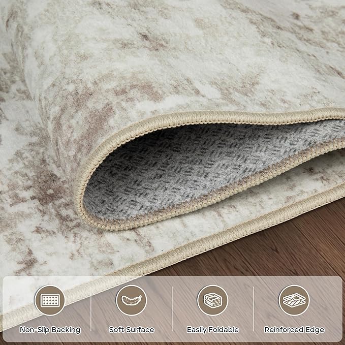 4x6 Area Rugs for Living Room Rug Washable: Modern Large Rug for Dining Room Bedroom Carpet Non Slip Low Pile 4 by 6 Indoor Abstract Nursery Home Office Beige