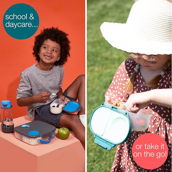 b.box Snack Box (2-pack) Reusable Snack Containers with Lids – Bento Box for Kids & Toddlers, Leakproof Lunch Box, BPA-Free and Dishwasher Safe Snack Container(O'Breeze + Blue Slate, 1 3/4 Cup)