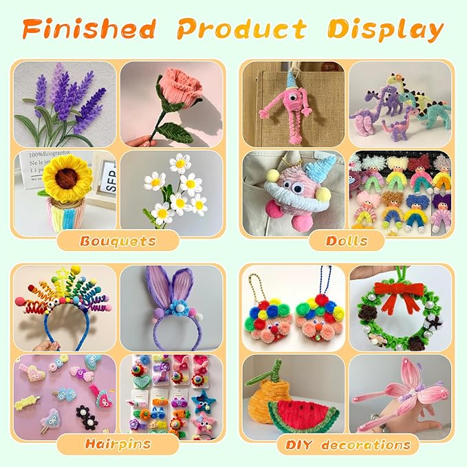 100Pcs Pipe Cleaners, Pipe Cleaners Craft, Crafting Creative Pipe Cleaners DIY Hand Arts for DIY Flowers Home Decorations Making/Fruit Green
