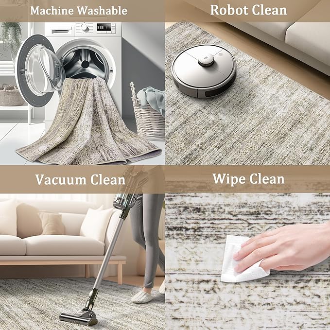 6x9 Area Rug Living Room Rugs - Washable Rug Large Modern Abstract Soft Thin Carpets Indoor Floor No Slip Vintage Carpet for Bedroom Under Dining Table Nursery Home Office Decor Nature