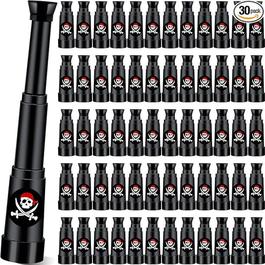 30 Pcs Halloween Pirate Telescope Bulk Pirate Party Favors Mini Plastic Monocular Telescope Toddler Spyglass Toy for Treasure Pretend Cosplay Birthday Party Black 2.6" to 5.5"