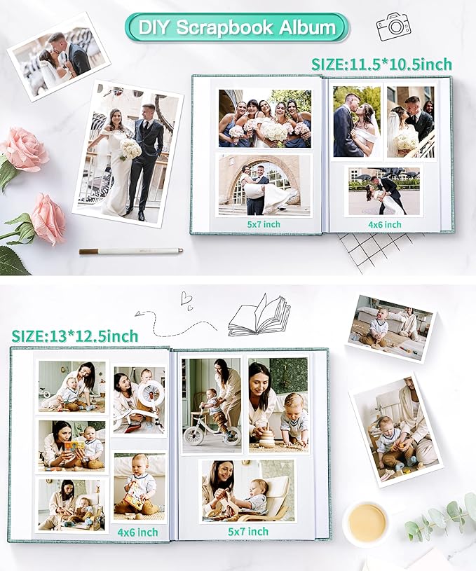 Popotop Photo Album Self Adhesive Scrapbook Album for 4x6 5x7 8x10 Pictures DIY Photo Book as Scrapbooking Supplies Kits, Birthday Gifts for Women Mom Wedding Baby Family Travel