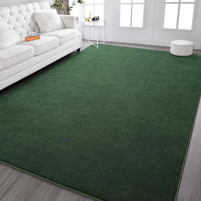 Kimicole 4x6 Washable Area Rugs for Bedroom Living Room, Low Pile Ulta-Thin Solid Color Rug, Non-Slip Soft Fluffy Carpet for Nursery Kids Room Dorm Room Home Decor (Dark Green)