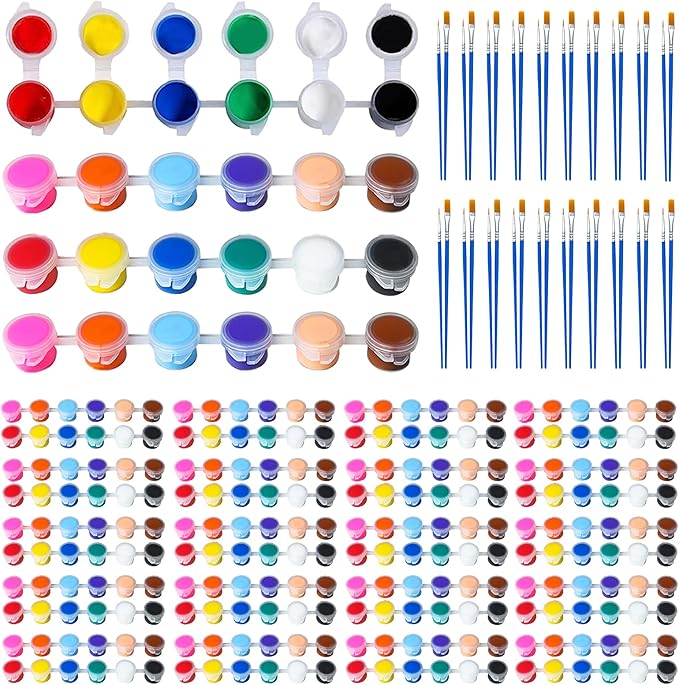EzaroNexis Mini Acrylic Paint Set for Kids, 25 Pack 12 Colors Washable Kids Paint kit, Perfect for Home Birthday Classroom Party Favors,Painting Canvas,Paper,Wood,Rock & Fabric (350)