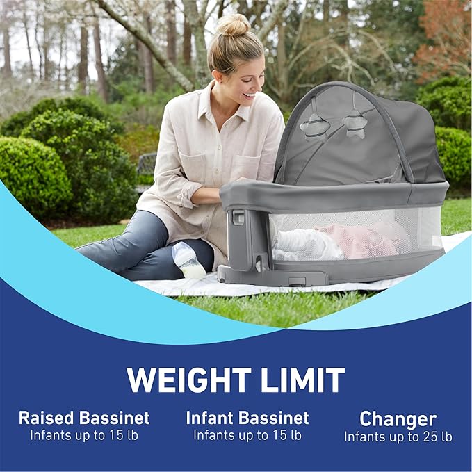 Graco Pack n Play Travel Dome DLX Playard, Astin with Portable Bassinet and Integrated Storage Organizer