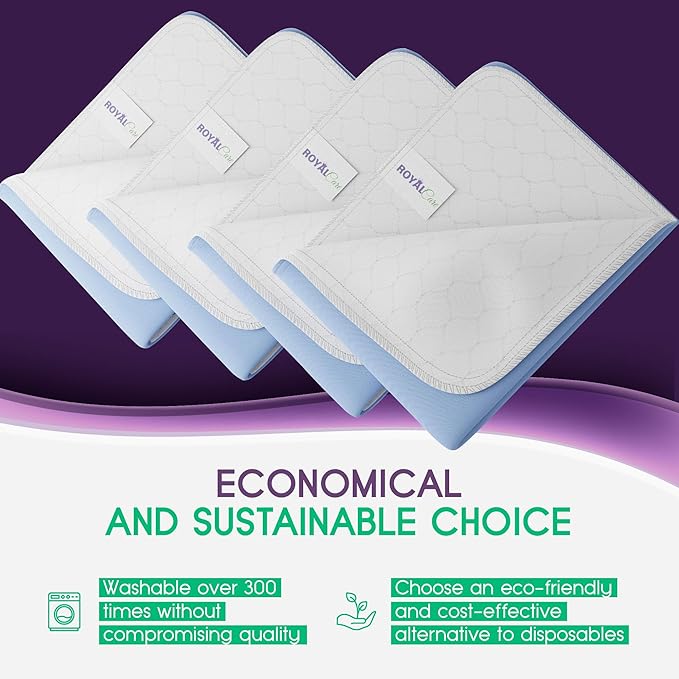 Incontinence Bed Pads - Reusable Waterproof Underpad Chair, Sofa and Mattress Protectors - Highly Absorbent, Machine Washable - for Children, Pets and Seniors (34x36 (Pack of 4), Blue)