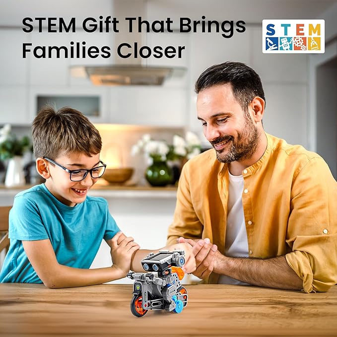 Sillbird Solar Robot Building Kit STEM Gift for Boys Aged 8-13, 15-in-1 DIY Science Educational Robotic Toy for Kids Teens Birthday, Powered by The Sun or Battery with 212 Pieces