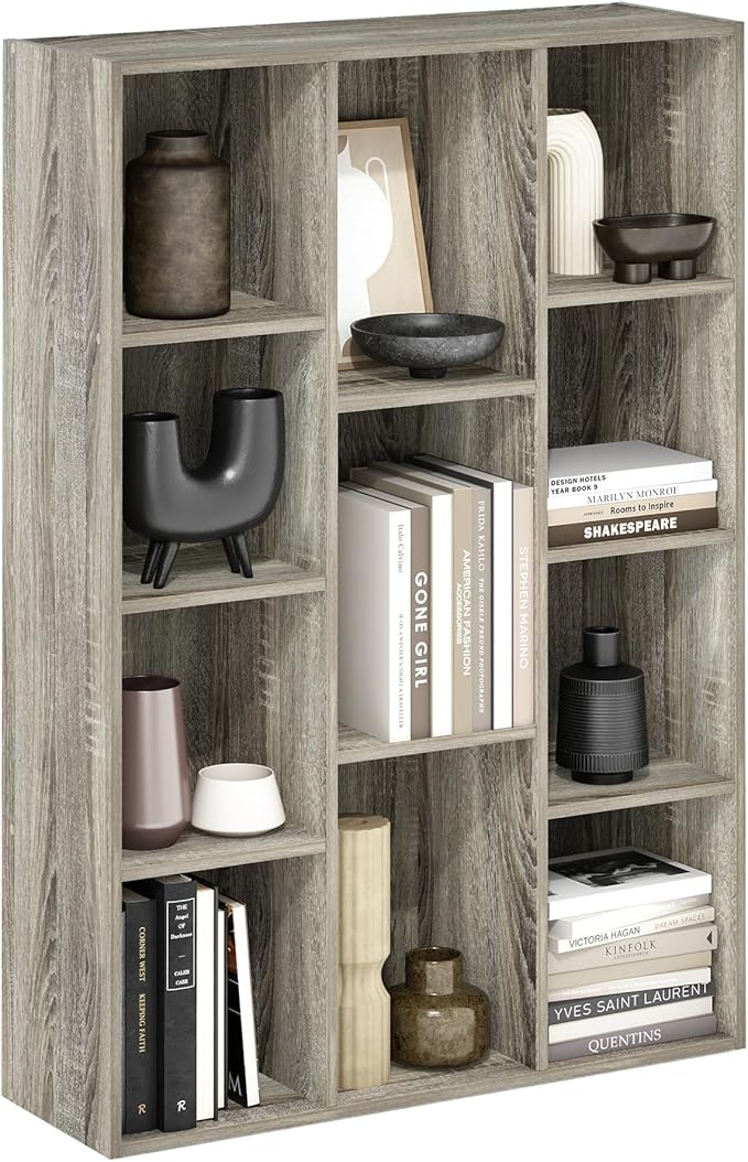 Furinno Luder 11-Cube Open Shelf Bookcase, Bookshelf, French Oak