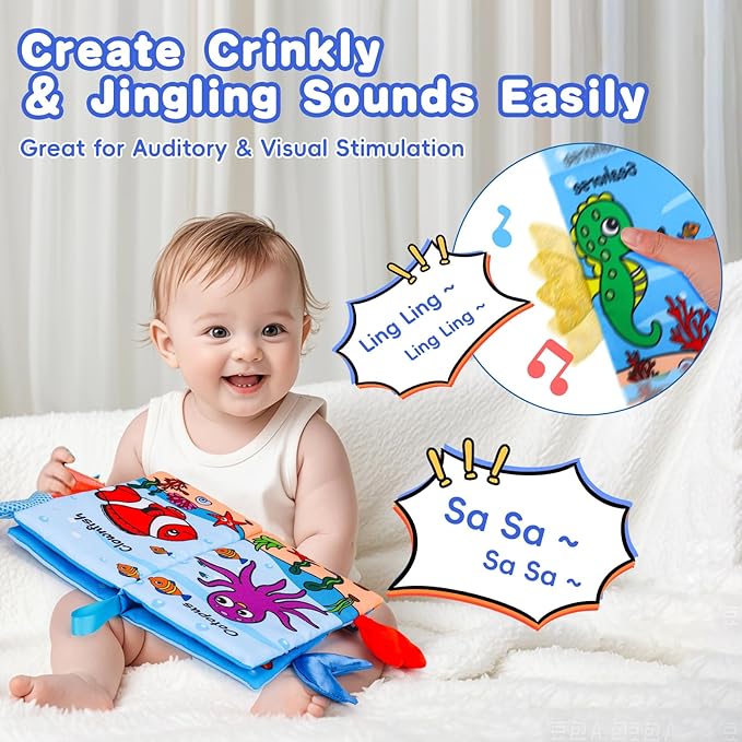 2PCS Baby Books 0-6 Months Tummy Time Infant Toys 0-3 Months High Contrast Baby Sensory Toys 3-6 6-12 Months Newborn Essentials Must Haves Crinkle Touch Feel Busy Soft Books for Babies Shower Gifts
