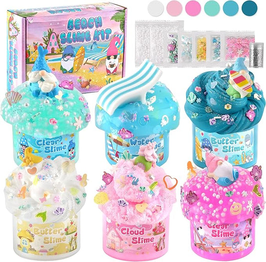 LAWOHO 6 Pack Slimes, Pink & Blue Slime Kit for Kids Ages 4-12 with Cloud, Butter & Water Slime, Non-Sticky Soft Sensory Toys, Slime Party Favors, Goodie Bag Stuffers for Girls & Boys Birthday Gifts