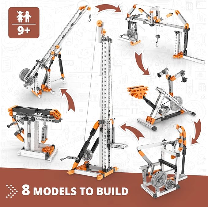Engino STEM Toys, Pulley Drives Building Toys for Kids 9+, Educational Set, Creative Gift for Boys & Girls, STEM Engineering Kit, Play & Learn (8 Building Model Options)