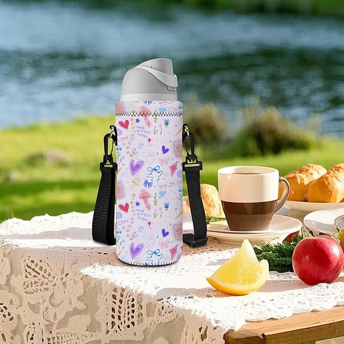 AUPET Water Bottle Sling Bag Carrier Crossbody Sleeve,Insulated Neoprene Bottle Case Holder Pouch Cover 500ML/17oz with Shoulder Strap for Walking Women Men