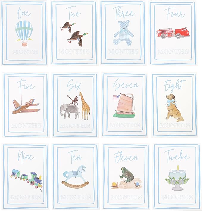 Boy Watercolor Milestone Cards - My First Monthly Milestone Cards,Blue Boy 12 Monthly Newborn Photos(Cards-1)