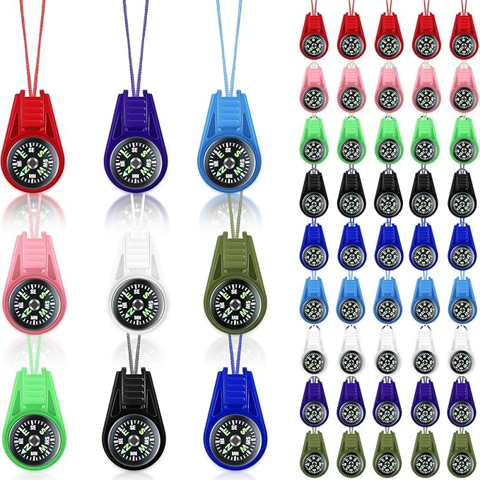Compass for Kids Hiking and Survival Small Mini Pocket Compasses Keychain Lanyard Boy Scout Party Favor Toy Set, Bulk
