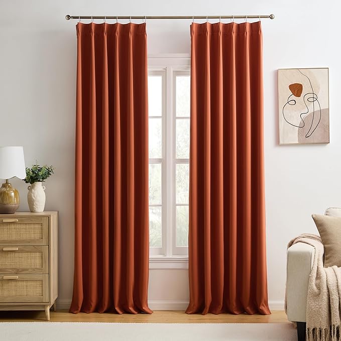 KEQIAOSUOCAI Antique Copper Burnt Orange Pinch Pleated Blackout Curtains for Bedroom 2 Panels Set, Fall Decor Boho 70s Window Drapes 84 Inches Long for Living Room W40 x L84