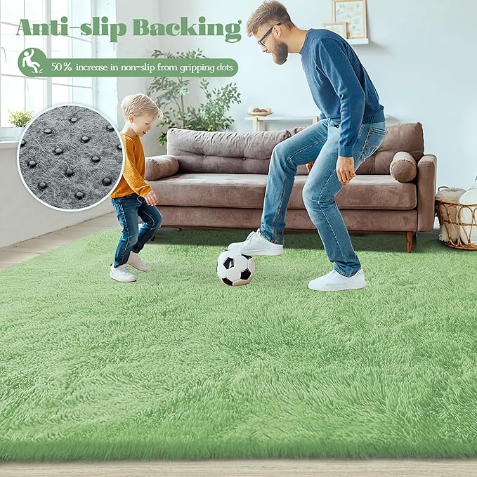 4x6 Area Rug for Living Room: Fluffy Shag Soft Washable Rugs Fuzzy Plush Indoor Carpet for Bedroom Nursery Playroom Dorm Kids Girls Boys Room (Sage Green, 4'x6')