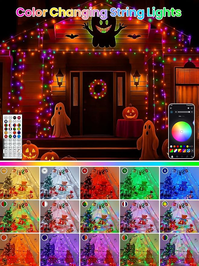 240LED Smart Color Changing Halloween Lights App Control, 95FT Waterproof RGB Music Sync Xmas Fairy String Light with Remote & Timer, Twinkle Christmas Tree Lights Outdoor Indoor Halloween Decorations