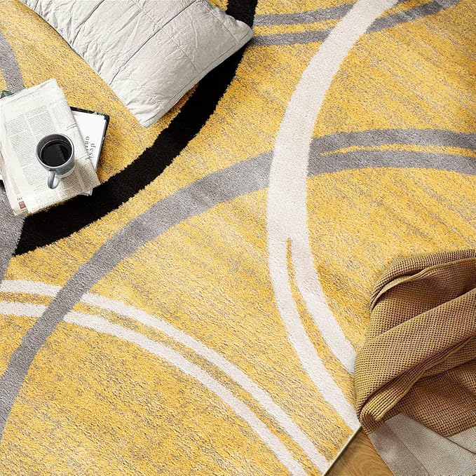Rugshop Modern Wavy Circles Design Area Rug 9' x 12' Yellow