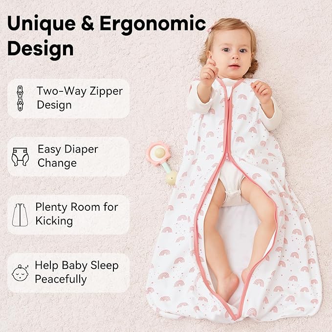 Baby Sleep Sack 0-6 Months 3 Pack 100% Cotton Lightweight 0.5 TOG Wearable Blanket Baby Sleep Bag with 2-Way Zipper for Newborn Infant Toddler Pink
