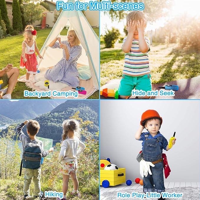 Walkie Talkies for Kids 3 Miles Long Range, 22 Channels Walkie Talkie with Clear Sound & Automatic Squelch, Kids Walkie Talkies, Outdoor Camping Toys for Boys and Girls (Blue Pink Yellow)