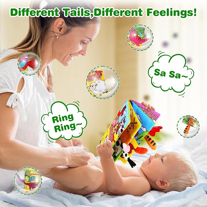 Vanmor 2 Pack Baby Cloth Books, High Contrast Sensory Crinkle Toys for 0-6 Months Infants, Soft Tummy Time Travel Essentials, for Boys, Easter Basket Stuffers