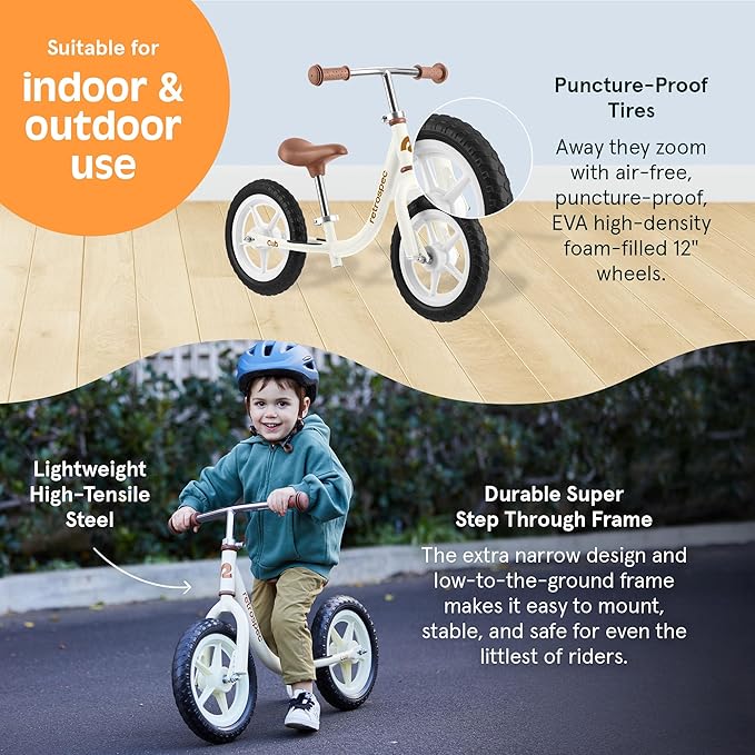 Retrospec Cub Toddler 12" Balance Bike, 18 Months - 3 Years Old, No Pedal Beginner Kids Bicycle for Girls & Boys, Flat-Free Tires, Adjustable Seat, & Durable Frame