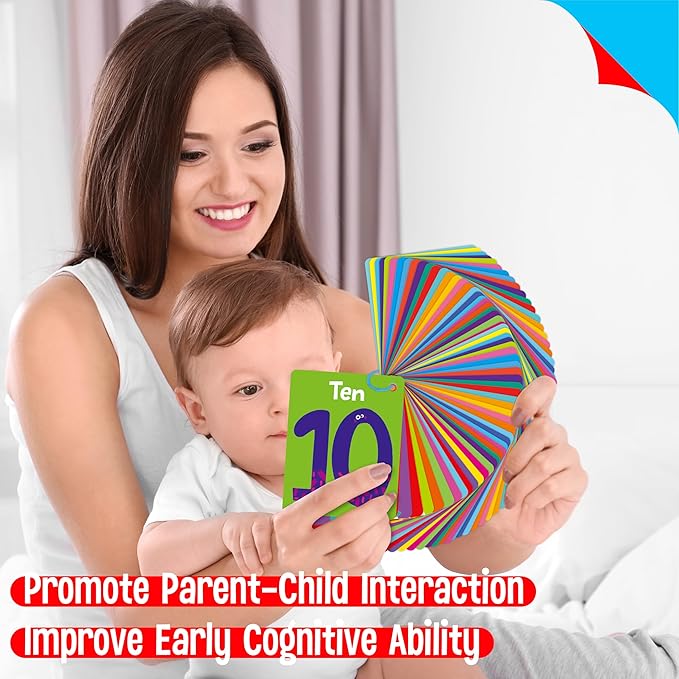 106 PCS Early Learning Flashcards, Double Sided Cards- Alphabet, Numbers, Foods, Animals, Shapes, Colors, Home Object with 4 Reclosable Rings, Learning Tool for Pre-K Kindergarten Toddlers