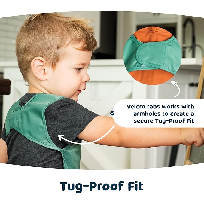 Tiny Twinkle Mess Proof Baby Bib - Waterproof & Lightweight Baby-Led Weaning Apron | 100% Recycled Polyester, Easy Clean & Machine Washable (Olive Green, Small 6-24 Months)