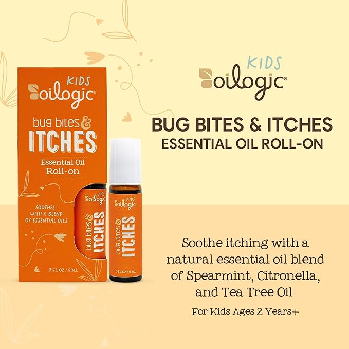 Oilogic Bug Bite Itch Roll-On Essential Oil for Kids - 100% Pure Essential Oils for Soothing Skin - Gentle, Kids-Safe Formula for Toddlers & Children, Indoor & Outdoor Use, 9ml