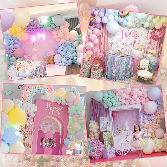 Pastel Balloon Garland Kit 219Pcs Daisy Balloon Arch, Pastel Balloons Different Sizes, Happy Birthday Banner, Cake Toppers, Number 2 Balloon, 3D Butterfly, 2nd Birthday Decorations for Girl