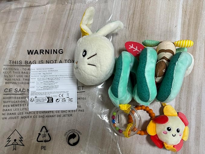 Koty Car Seat Toys, Infant Spiral Plush Toys, Baby Stroller Toys Hanging Crib Activity Toy for CarSeat Crib Bed Stroller, Rabbit Hanging Rattle Gifts for Babies 0-6 Months（Rabbit）