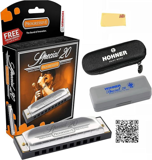 Hohner Special 20 Harmonica - Key of E Bundle with Case, Pouch, Online Manual, and Austin Bazaar Polishing Cloth