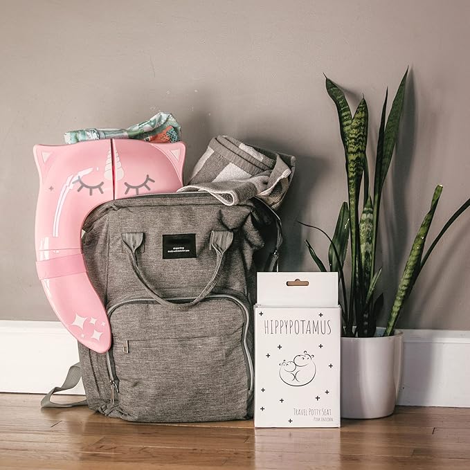 Hippypotamus Travel Potty Seat for Toddler - Folding Potty Training Seat - Portable Toilet Seat Cover for Baby & Kids (BEIGE Monkey)