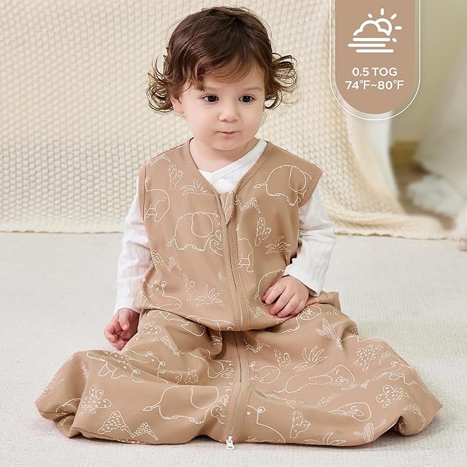 JELLYMONI Baby Sleep Sack 18-24 Months 0.5 Tog Wearable Blanket for Baby, 100% Cotton 3 Pack Infant Toddler Sleeping Sack Lightweight Soft 2-Way Zipper Sleepsack