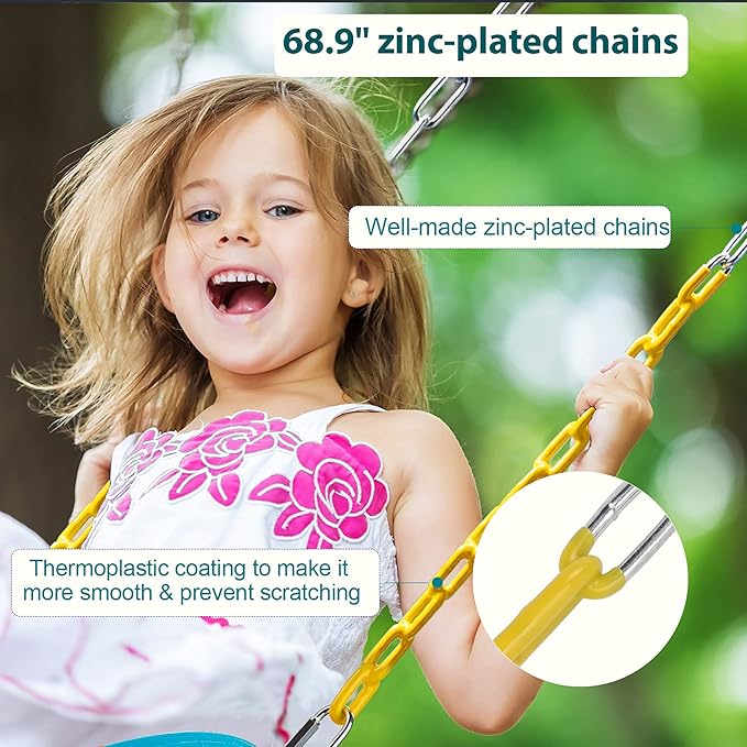 PACEARTH Swing Seat Support 660lb with 68.9 inch Anti-Rust Chains Plastic Coated 23.6 inch Tree Hanging Straps and Locking Buckles Outdoor Playground Tree Swing-Sky-Blue