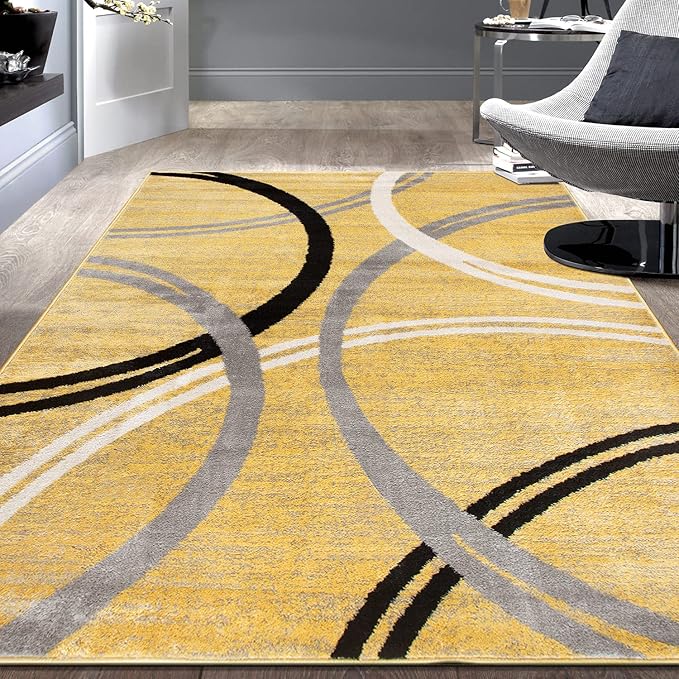 Rugshop Modern Wavy Circles Design Area Rug 3'3" x 5' Yellow