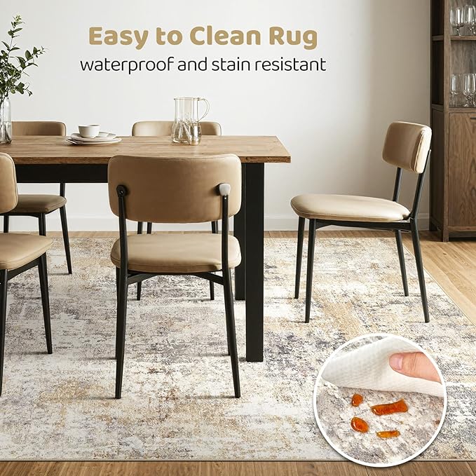 10x12 Area Rug Living Room: Washable Large Abstract Modern Soft Rugs Stain Resistant Indoor Floor Non Slip Accent Carpet for Bedroom Nursery Playroom Office Dining Room Dorm Home House- Gray Gold