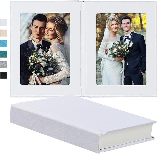 Photo Album 5x7 with Writing Space Linen Cover 5x7 Photo Album Book Holds 20 Photos Ideal for Wedding Theme-Album and Baby Photo Albums (White,20 Pockets)