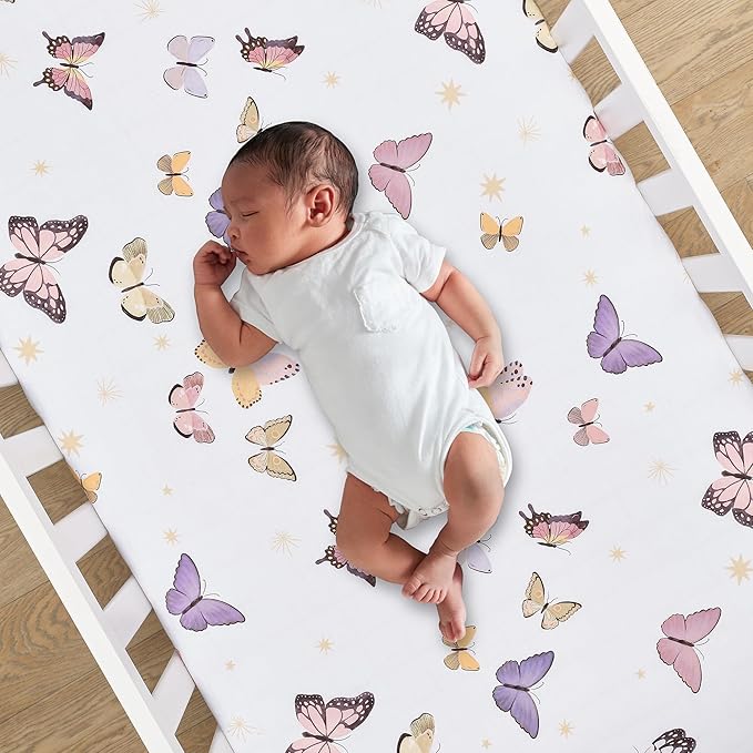 Lambs & Ivy Butterfly Dreams Pink/Gold 3-Piece Nursery Baby Crib Bedding Set