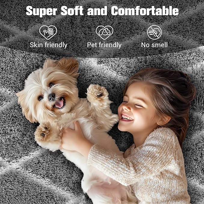 Fluffy Rug for Bedroom, 8X10Feet Stripe Checkered Rug Anti-Skid High Pile for Living Room Bedroom Kids Room Nursery, Dorm Home Decor