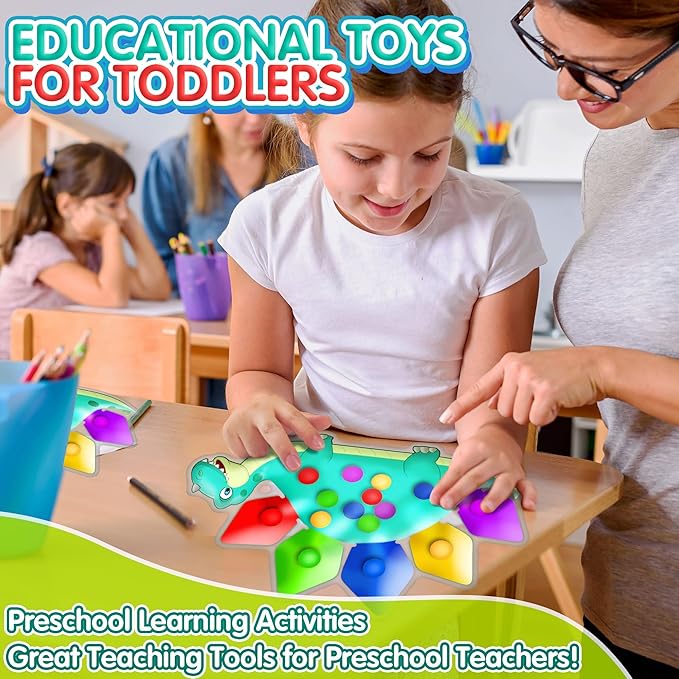 2PC Dinosaur Color Sorting Sensory Toys, Montessori Toys for Toddler Fine Motor Skill Game Learning Activities Quiet Calm Down Fidgets for Classroom Stocking Stuffers for 3 4 5 Year Old Boy Travel Toy