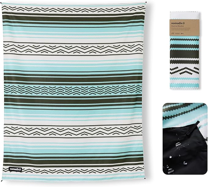 Nomadix Festival Blanket - Perfect for Picnics, Camping, & Lawn Seating - Plush Top & Water Resistant Base - Made with Post Consumer Recycled Materials - Agua Blue - 60x70 in