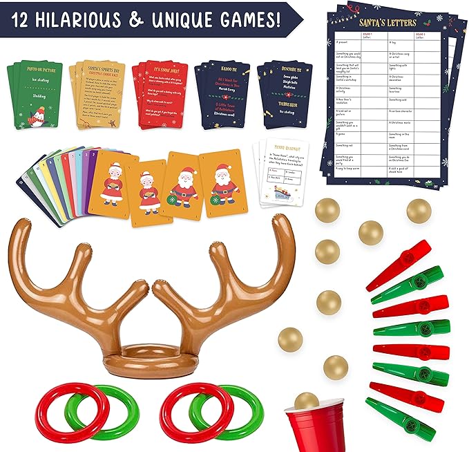 Gutter Games 12 Games of Christmas - 12 Hilarious Holiday Activities [Family Party Games Pack for Kids, Teens & Adults] - by Beat That! Game - Multicolor