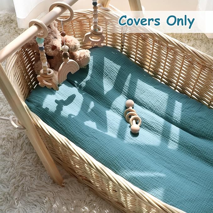 Hooyax Baby Lounger Cover 2 Pack - 100% Muslin Cotton Newborn Lounger Pillow Covers Only, Soft Breathable Infant Lounger Cover with Reinforced Stitching, Fits Most Standard Baby Loungers (Blue Ginger)