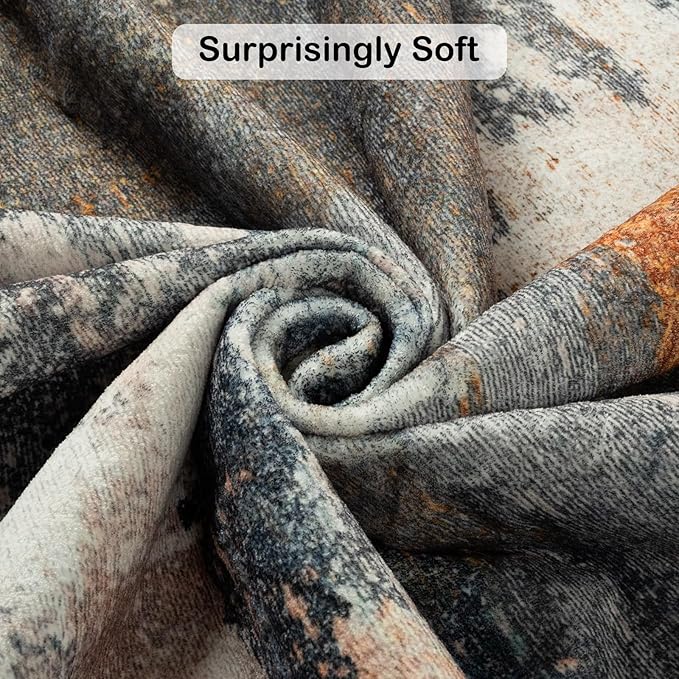 Kelarea Living Room Rug, 8x10 Rug Modern Abstract Washable Rugs Grey Faux Wool Vintage Carpets, Non Slip Rugs for Bedroom, Dining Room, College Dorm, Kids Playroom, Home Office