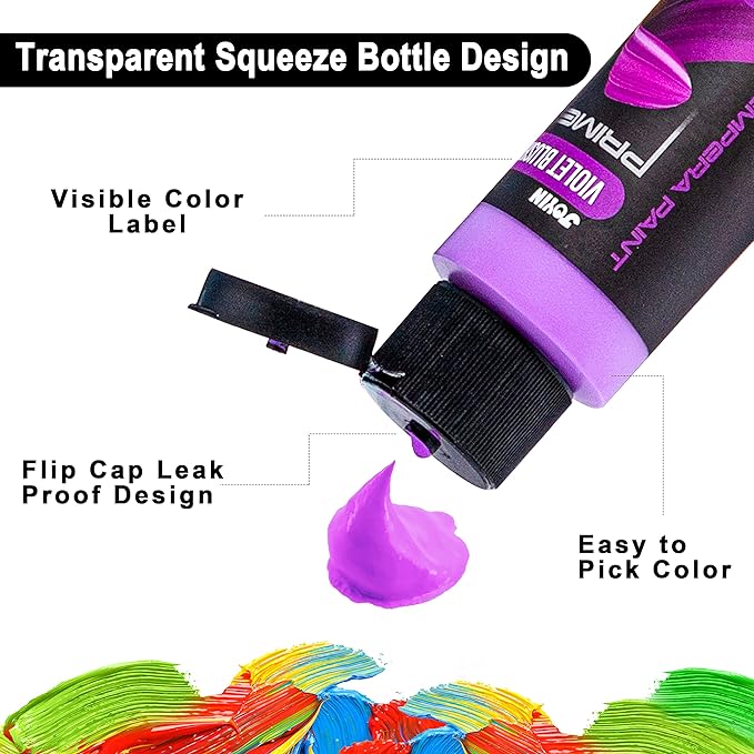 JOYIN Washable Tempera Paint Set for Kids 42PCS, Non Toxic Liquid Paint with 15 Brushes and 4 Palettes - Art Supply for Kids for Arts and Crafts Project, Finger Painting (2 oz Each)