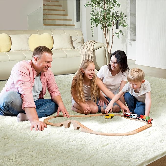 Ultra Soft Rug for Living Room, 8X10 Fluffy Shag Area Rug for Bedroom, Modern Shaggy Carpets Fuzzy Rug for Teens Dorm Nursery Home Decor Aesthetic, Upgrade Anti-Skid Durable, Cream White